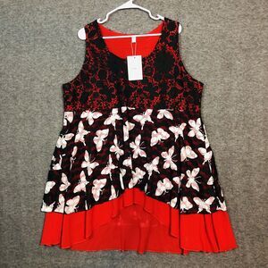 Nextmia Midi Dress WMN 20 Sleeveless Dark Fairycore Butterflies Lace Black Red